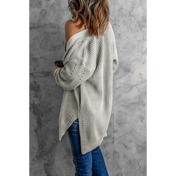 Openwork Rib-Knit Slit Cardigan - Picture 2 of 10